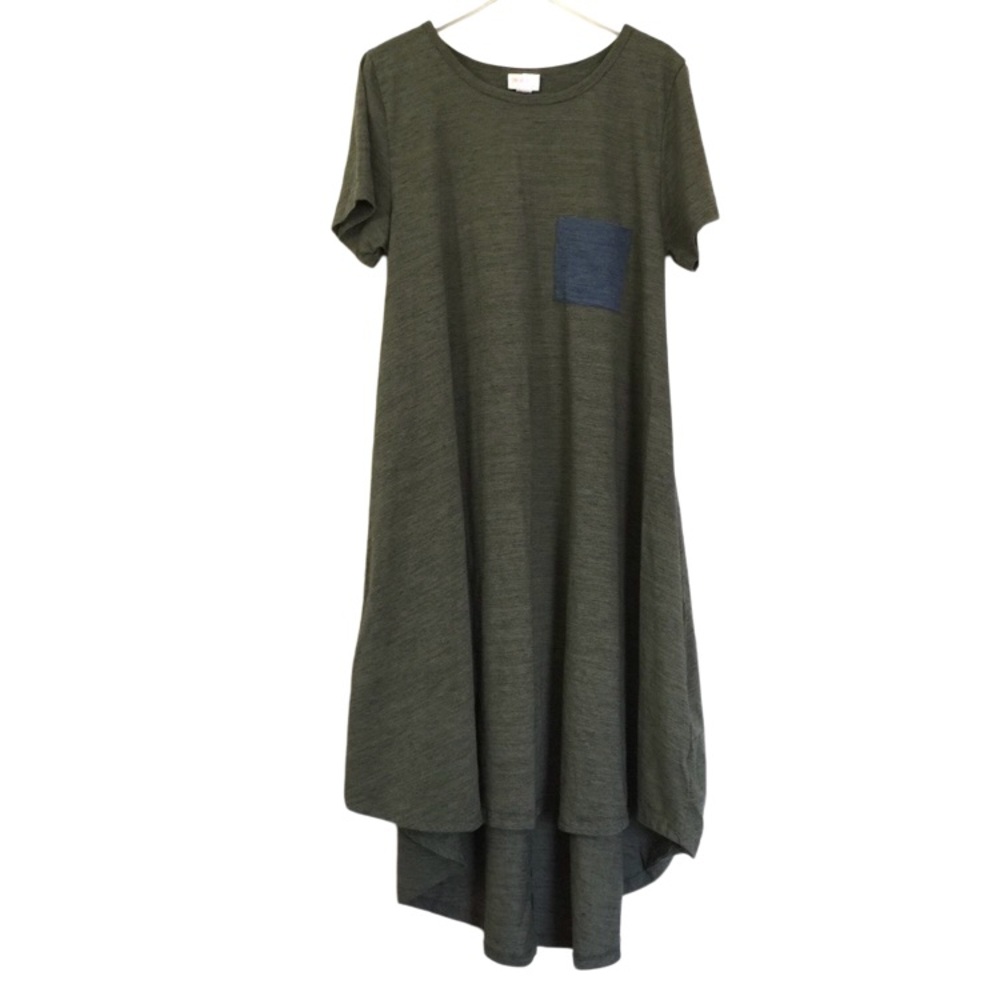 NWT Olive Green A-Line Swing Dress With Blue Pocket & Short Sleeves